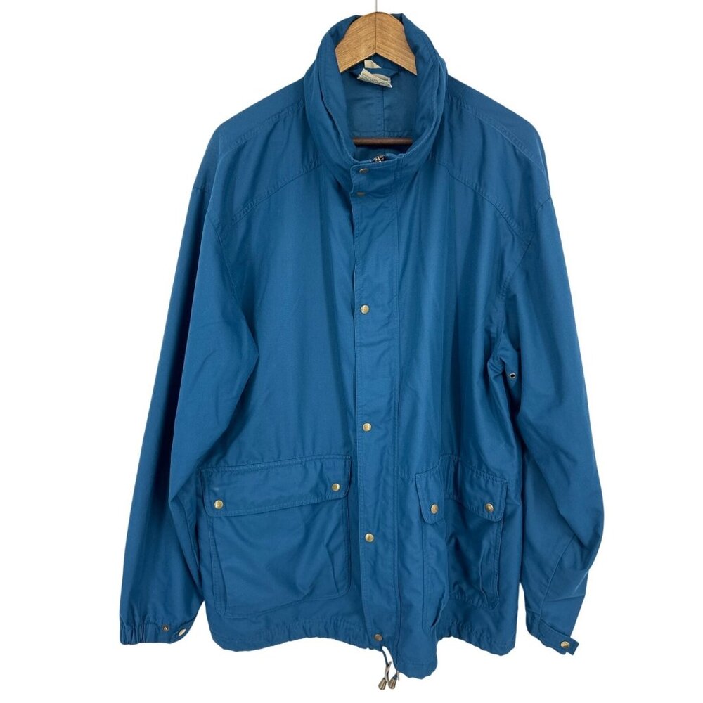 Vintage L.L. Bean Men's Teal Full Zip and Snap Close Hidden Hood Jacket Tall L